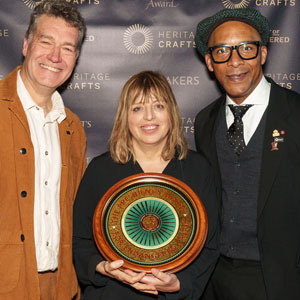 Lucy Barlow with Heritage Crafst Co-Chairs David Clarke and Jay Blades MBE